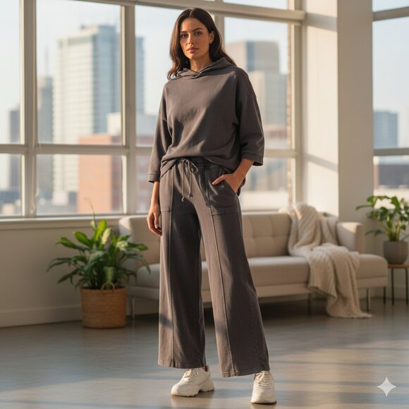 Arizona Jean Company Pants - NWOT Arizona Jean Wide Leg Sweatpants 100 % Cotton Charcoal Size S